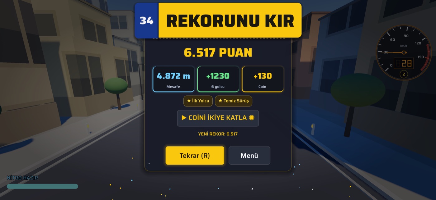 Koşu sonu skor ekranı